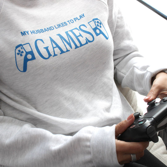 Husband Likes To Play  Games Sweatshirt In Heather Grey