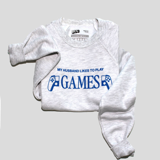 Husband Likes To Play  Games Sweatshirt In Heather Grey